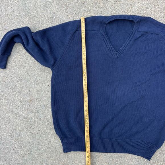 Vintage 90s Lands' End Navy Blue V-Neck Knit Grandpa Sweater Cozy XL TALL - Picture 6 of 7